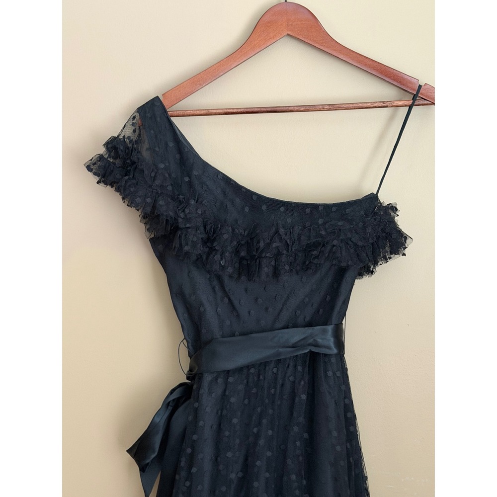VTG 80s Black Swiss Tulle Dot One Shoulder Cocktail Dress Size 10 Whimsigoth - Picture 7 of 10